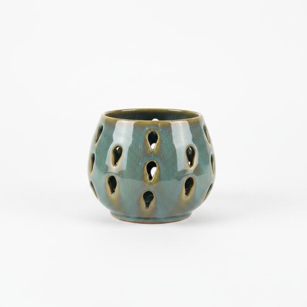 Ceramic tealight holder on white background