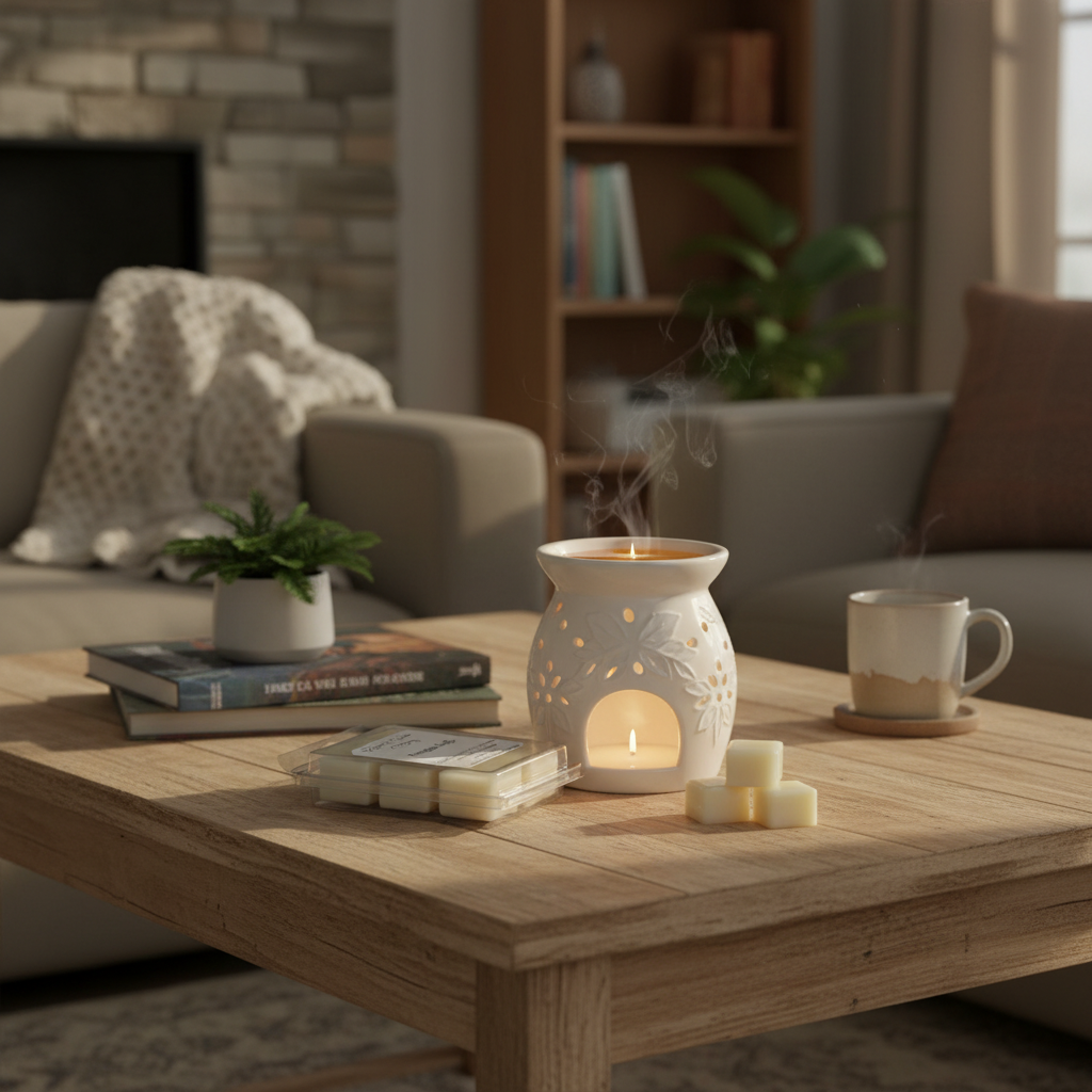 Wax melts with warmer in cozy setting