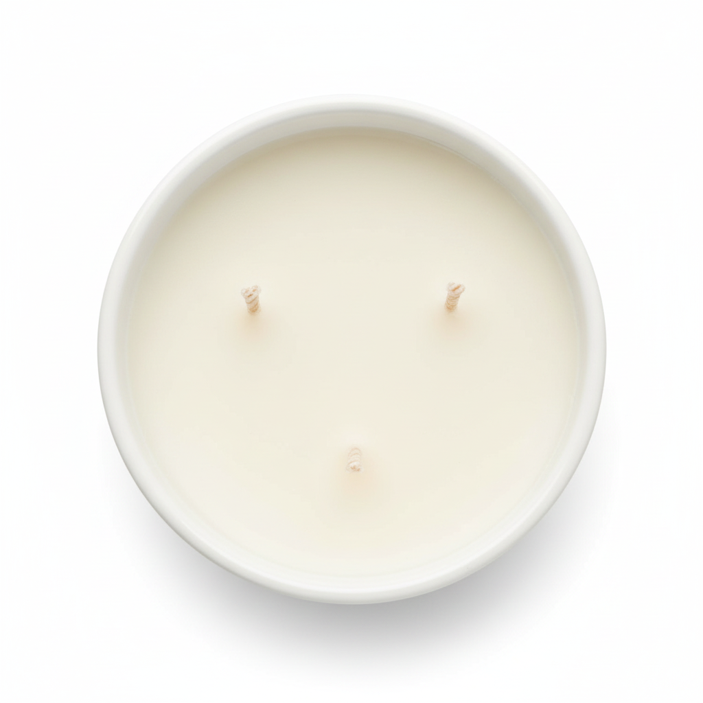 Inside view of three-wick candle